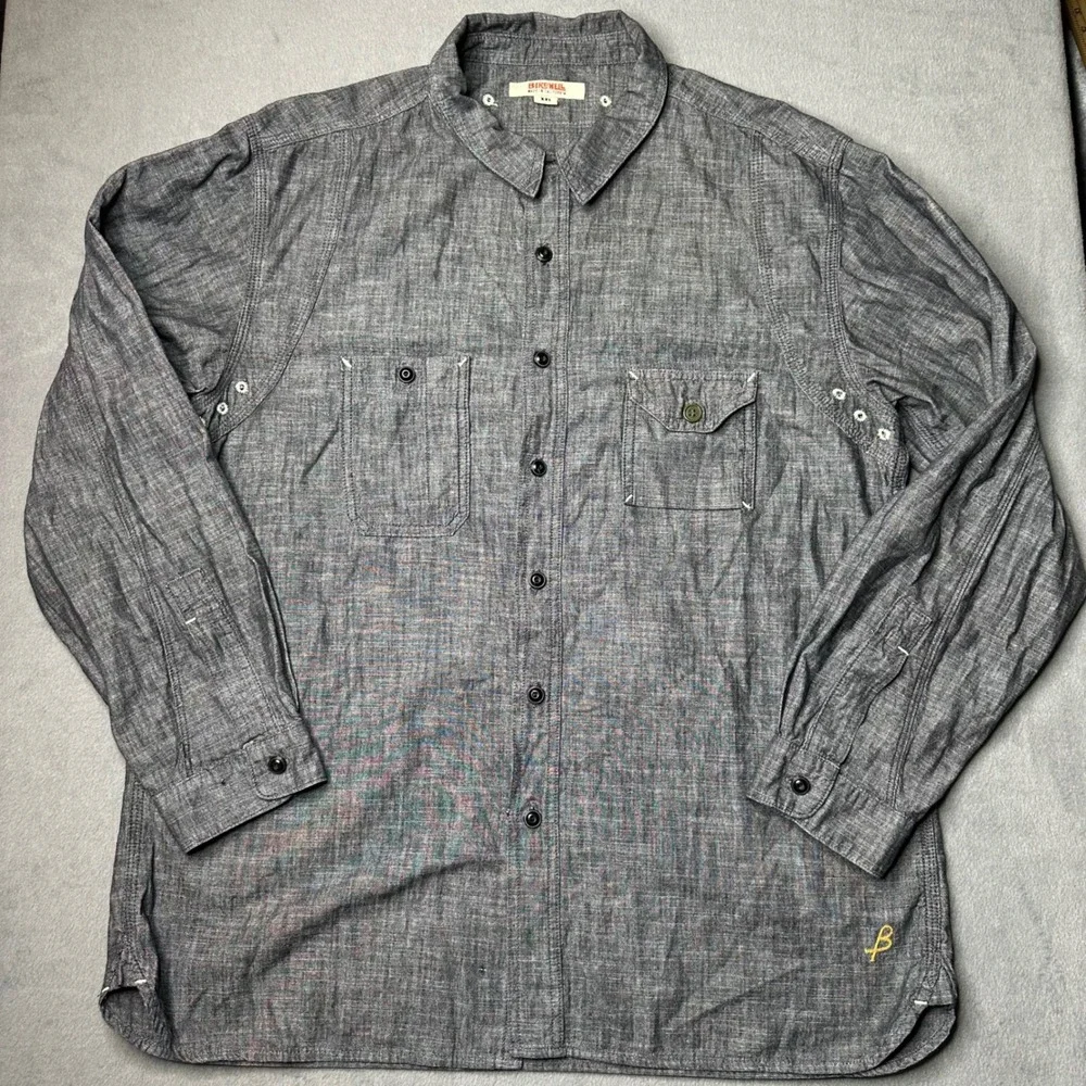 Birdwell Beach Britches Button Down‎ XXL Gray Chambray Long Sleeve Made in USA - Picture 6 of 10